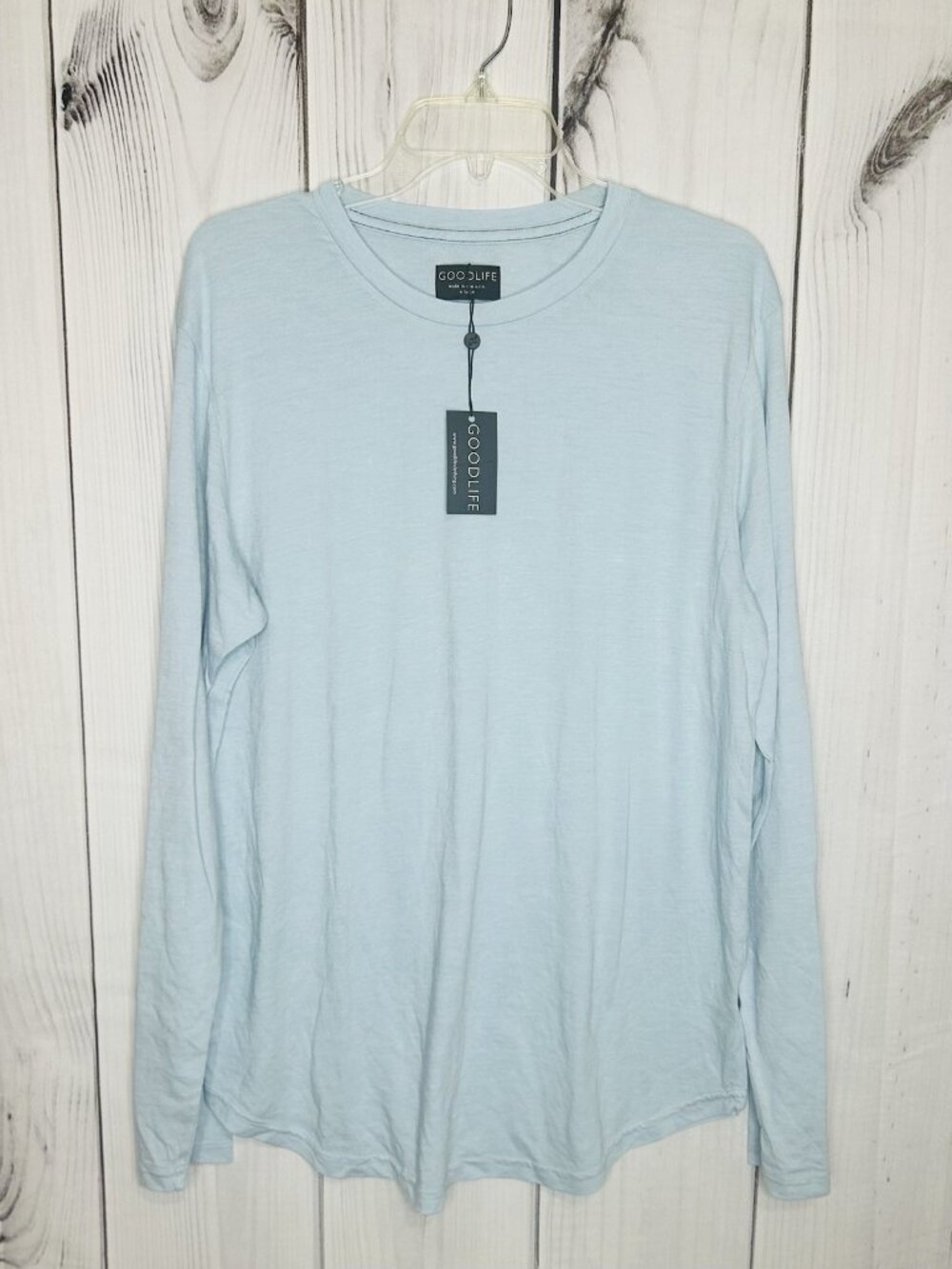 NWT Goodlife Shirt Mens XL Sz Light Blue Long Sleeve Scallop Crew T-Shirt